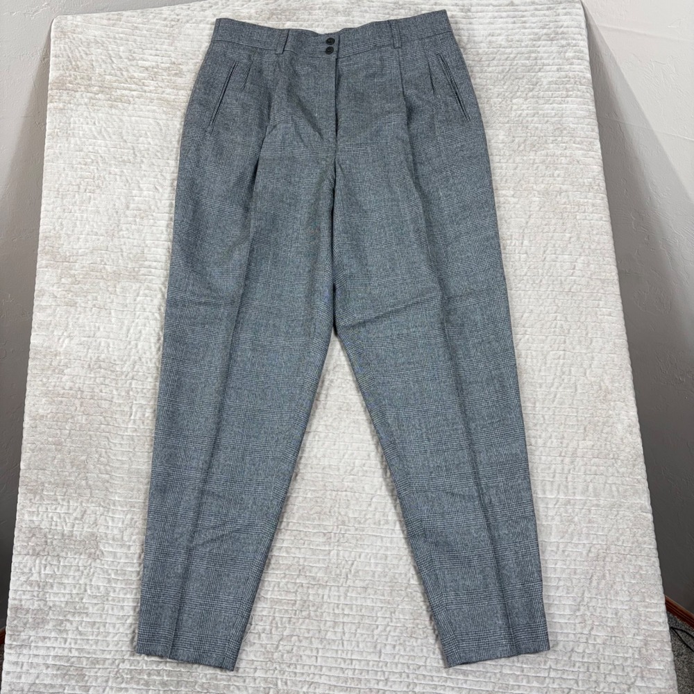 Reine Schurwolle Grey Glen Plaid Wool Cashmere Pleated Trousers Size 44